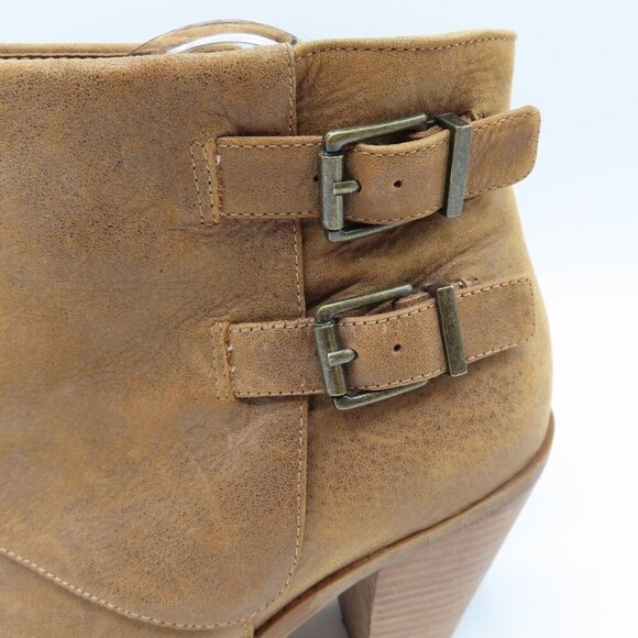 Jessica Simpson Womens 9.5 Cainn Brown Leather Double Buckle Ankle Boots Heels - Picture 4 of 12